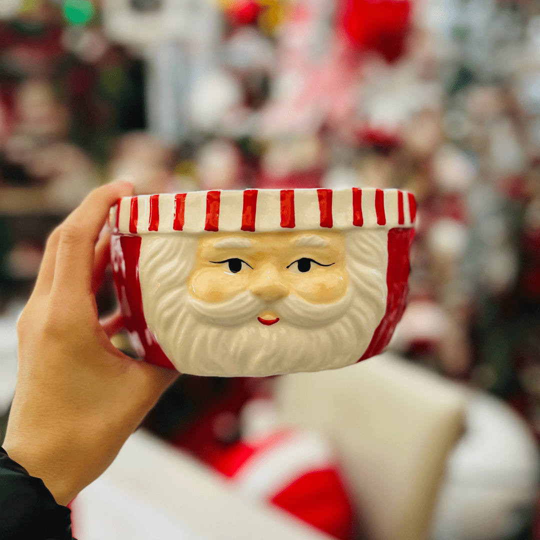 Bowl Cachepot Natalino Papai Noel de Cerâmica 17,3x17,8,5cm