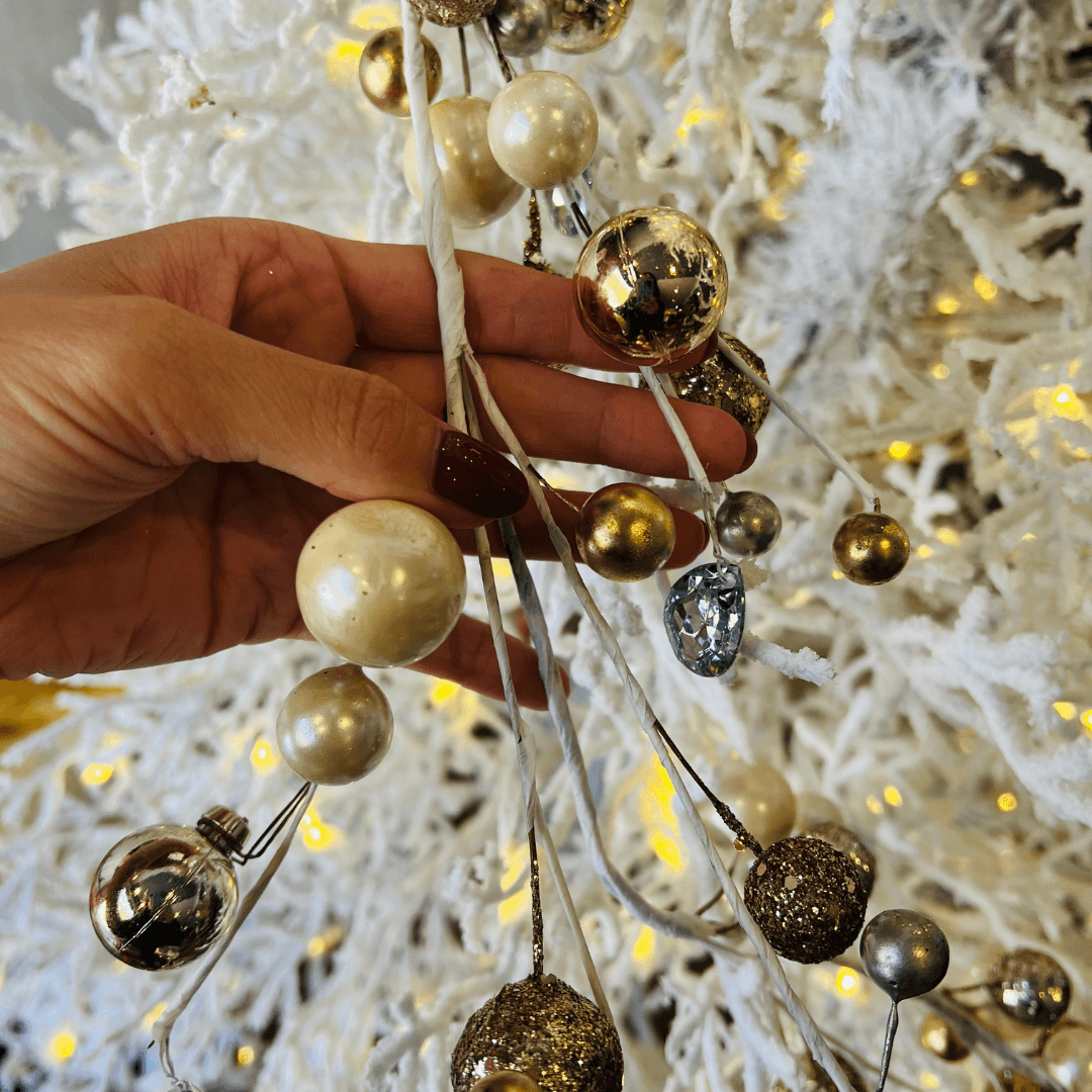 Pendente Bolinhas Champagne e Cristais – 1,40m