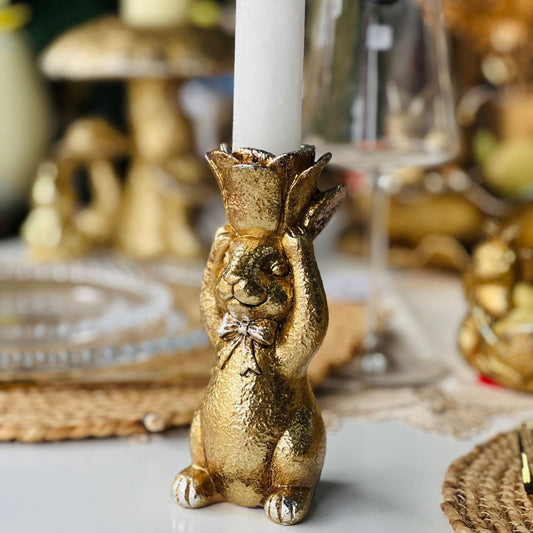 Porta Velas Coelho Dourado - 16cm