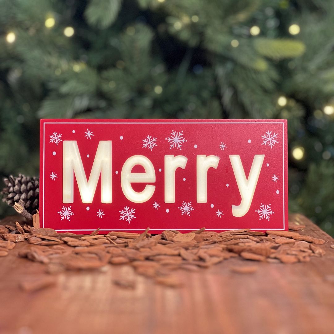 Natal Placa Decorativa com led - 13x3,8x28cm