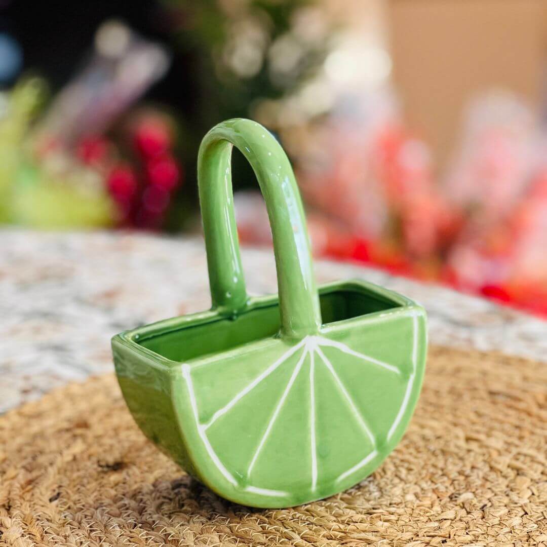 Vaso Cesta de Cerâmica Lemon – 13x7x17cm