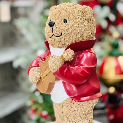 Resina Natal Urso Músico com violão - 43cmx22x18