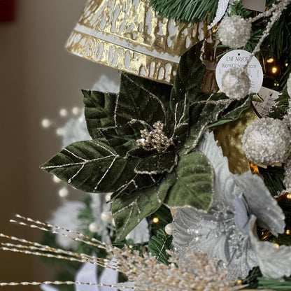 Poinsetia Verde Aveludado Com Borda Champanhe – 64cm