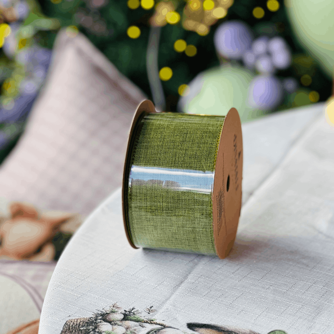 Fita Decorativa Aramada Verde Musgo 6,3cm x 9,14m