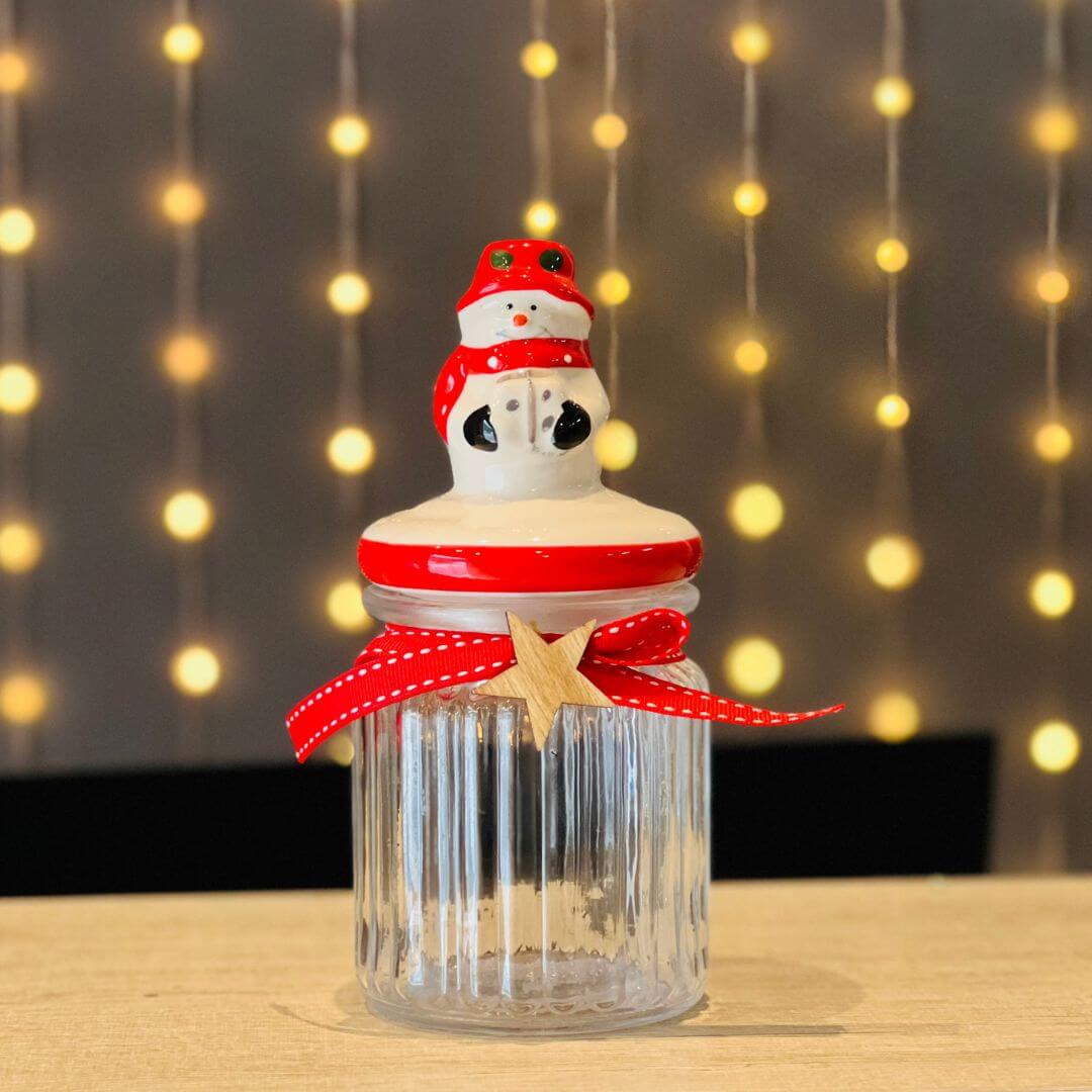 Pote de Vidro com Tampa Hermética Natalino Boneco de Neve - 300ml