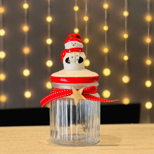 Pote de Vidro com Tampa Hermética Natalino Boneco de Neve - 300ml
