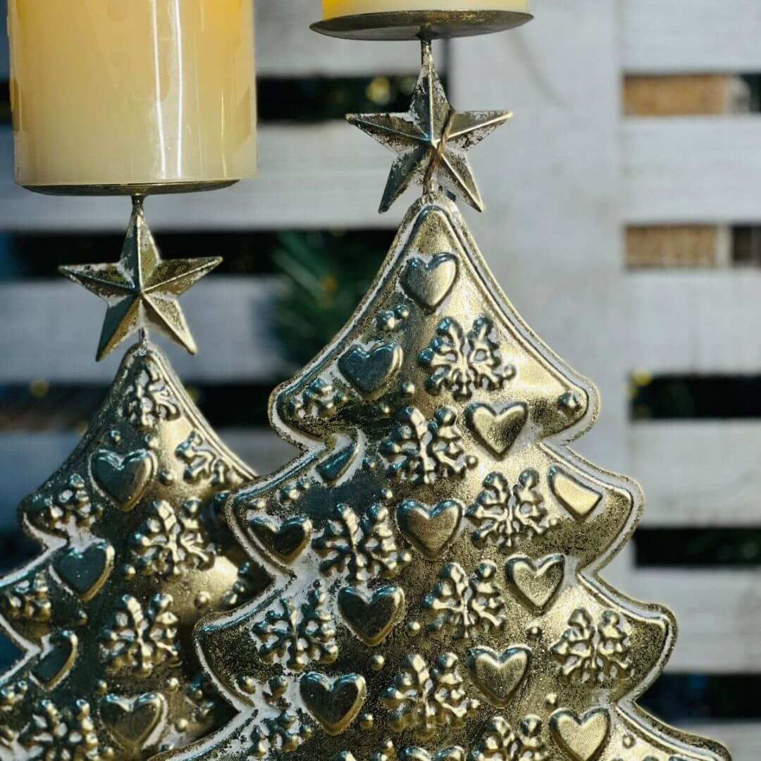 Porta-Velas Árvore Dourado – 35cm