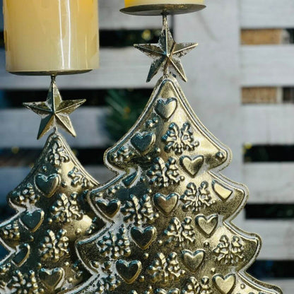 Porta-Velas Árvore Dourado – 35cm
