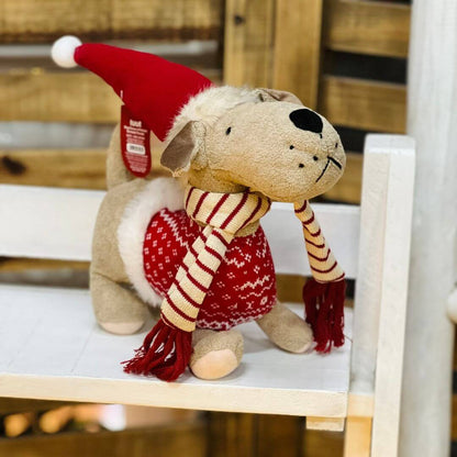 Cachorro Decorativo Sentado com Casaco de Pelúcia – 35cm