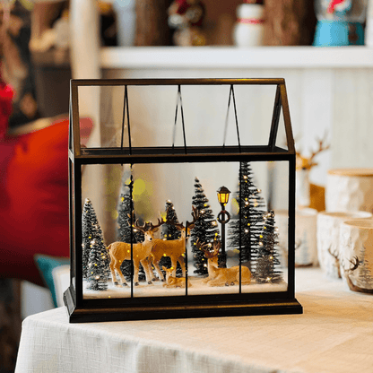 Lamparina Natalina Renas na Floresta Com Led 33x15x33cm