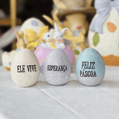 Conjunto 3 Ovos Decorativos de Páscoa de Resina 7,8x6,3x6,3cm