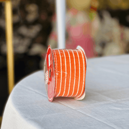 Fita Aramada Decorativa Listrada Laranja 6,3cm x 9,14m