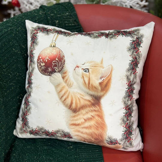 Capa de Almofada Luxor Natal Cats Bola – 50x50cm