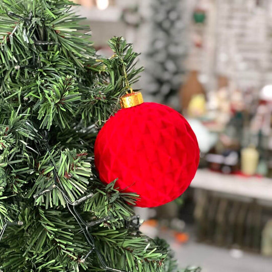 Bola Decorada de Natal Vermelha com Veludo – 12cm