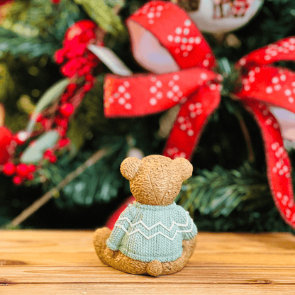 Urso Natalino Sentado Verde de Resina 10cm