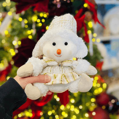 Boneco de Neve Natalino Sentado Champanhe 20cm