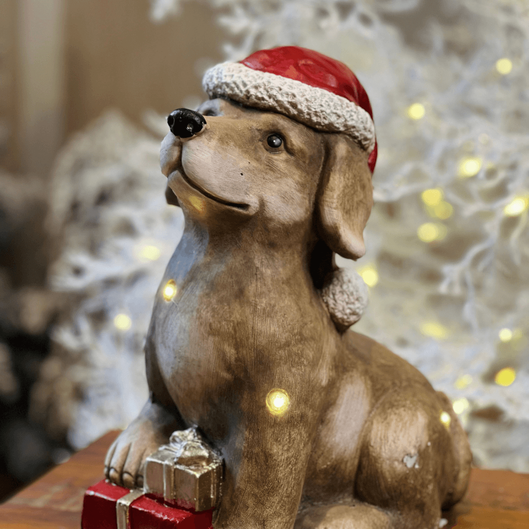 Cachorro Sentado com Presente e LED – 31cm