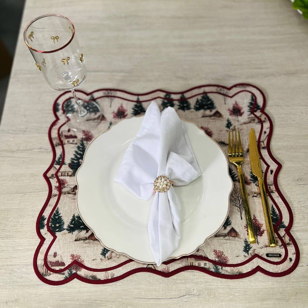 Lugar Americano Natalino Vila do Noel com Bordado – 44,5 x 38,5cm