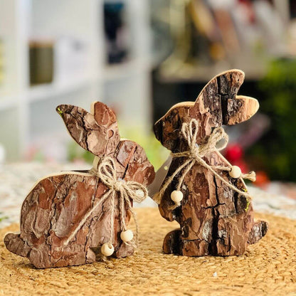 Coelho Decorativo em Madeira – 12cm – Jogo com 2 Peças