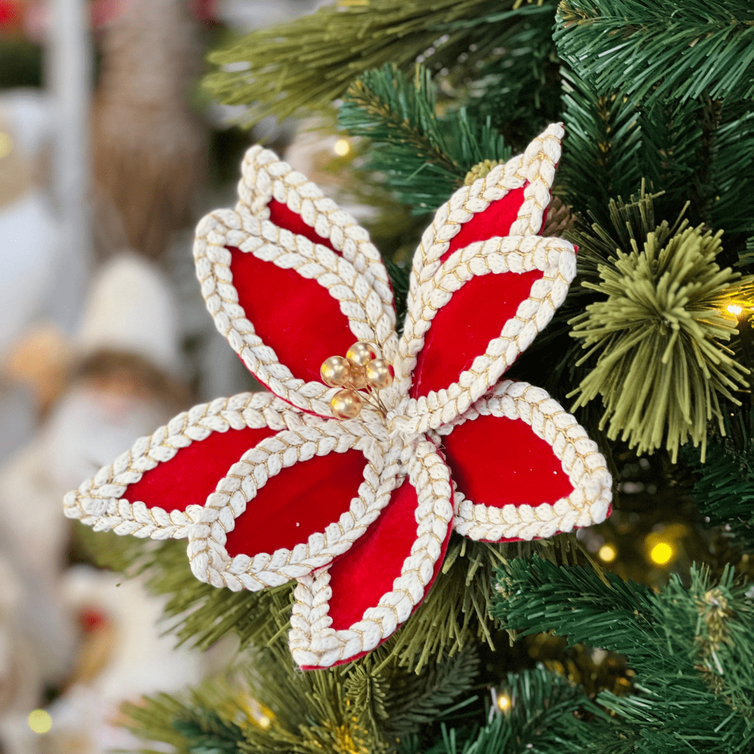 Flor Natalina Bico de Papagaio Aveludado Vermelho 30x19cm