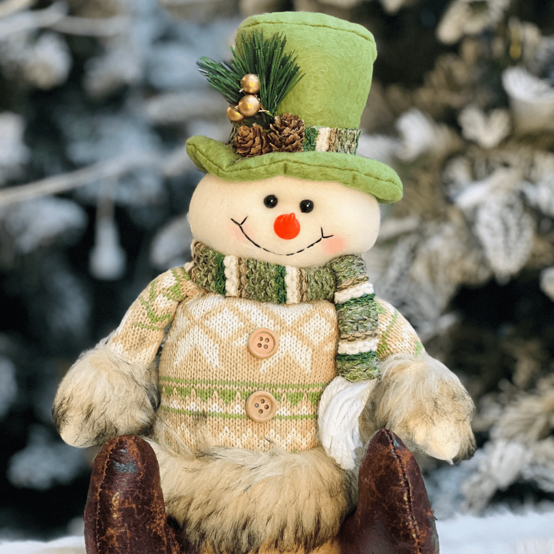 Boneco de Neve Natalino Sentado Verde 25cm