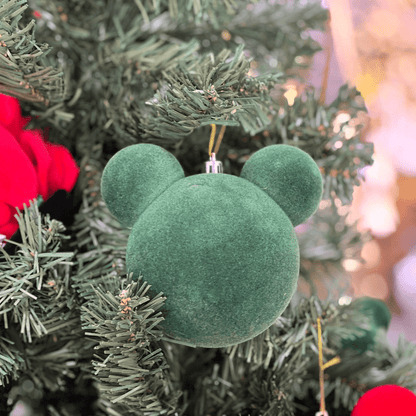 Jogo 2 Bolas Natalinas Mickey Verde Veludo 10cm
