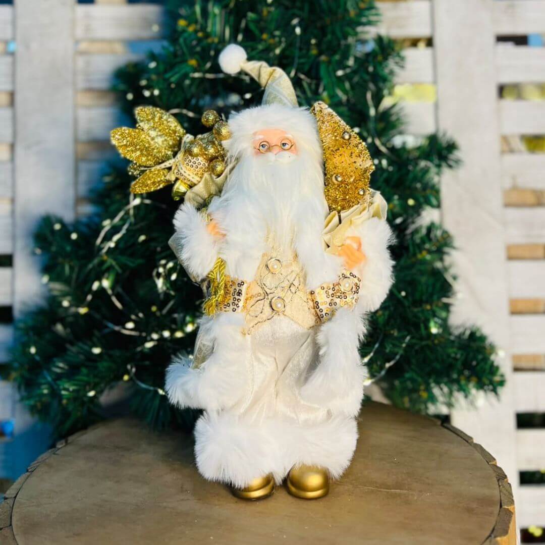 Papai Noel de Natal em Pé Champanhe e Dourado – 30cm