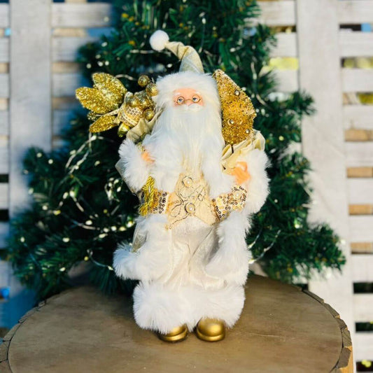Papai Noel de Natal em Pé Champanhe e Dourado – 30cm
