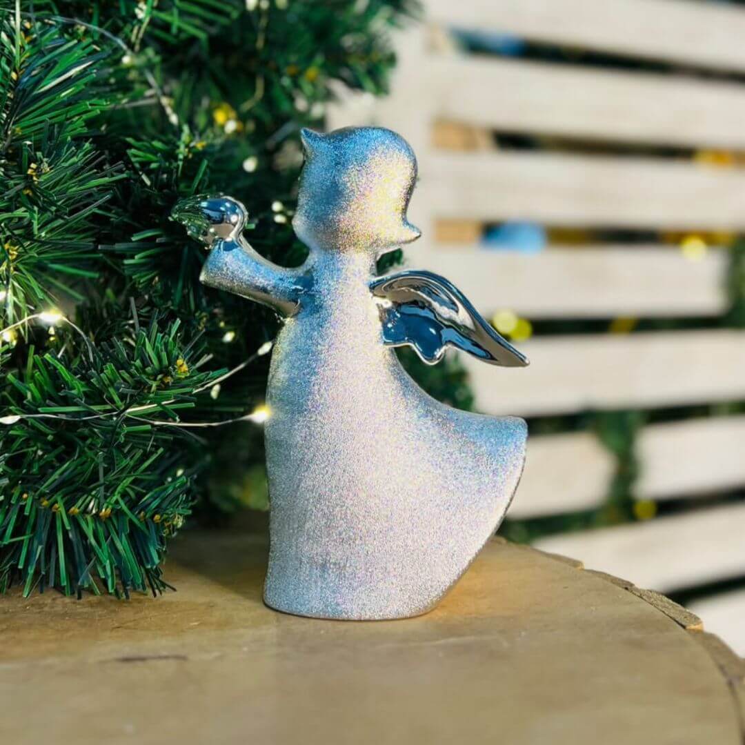 Natal Anjo  Decorativo Prata -  16,9x13,5x7,3cm