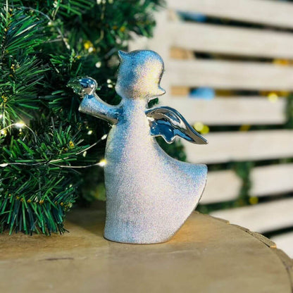 Natal Anjo  Decorativo Prata -  16,9x13,5x7,3cm