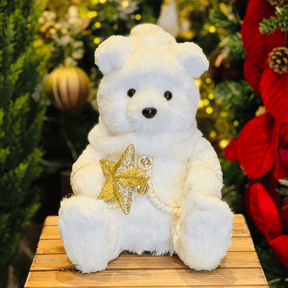 Urso Natalino Com Estrela Branco e Dourado de Sisal 36x24cm