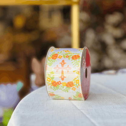 Fita Aramada Decorativa Estampada Laranja  6,3cm x 9,14m