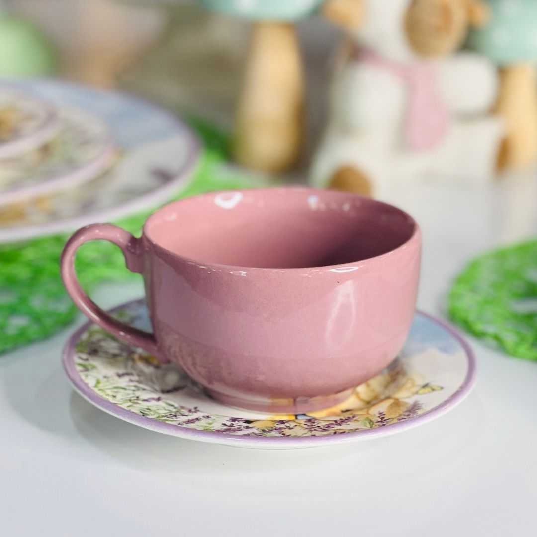 Conjunto com 6 Xícaras de Chá com Pires Blessed Easter Páscoa - 250ml