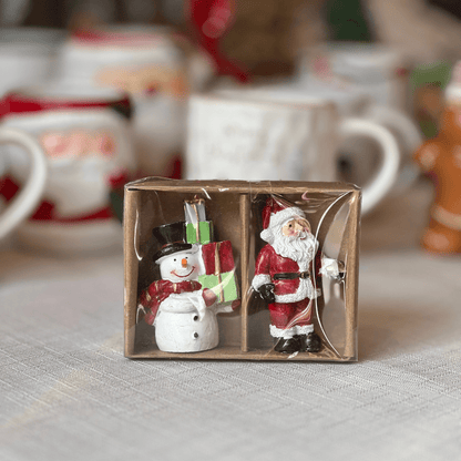Conjunto Papai Noel e Boneco de Neve de Resina 4,5x3x7,5cm