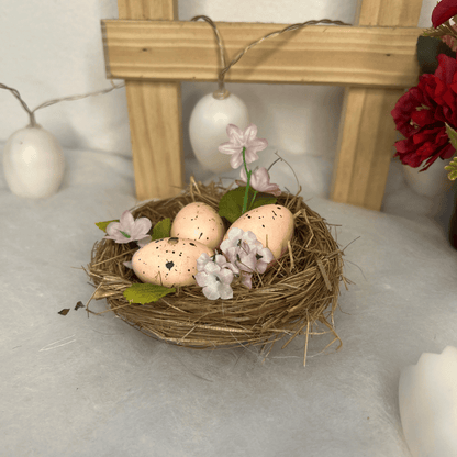 Ninho Decorativo Com Ovos Rosa 12cm