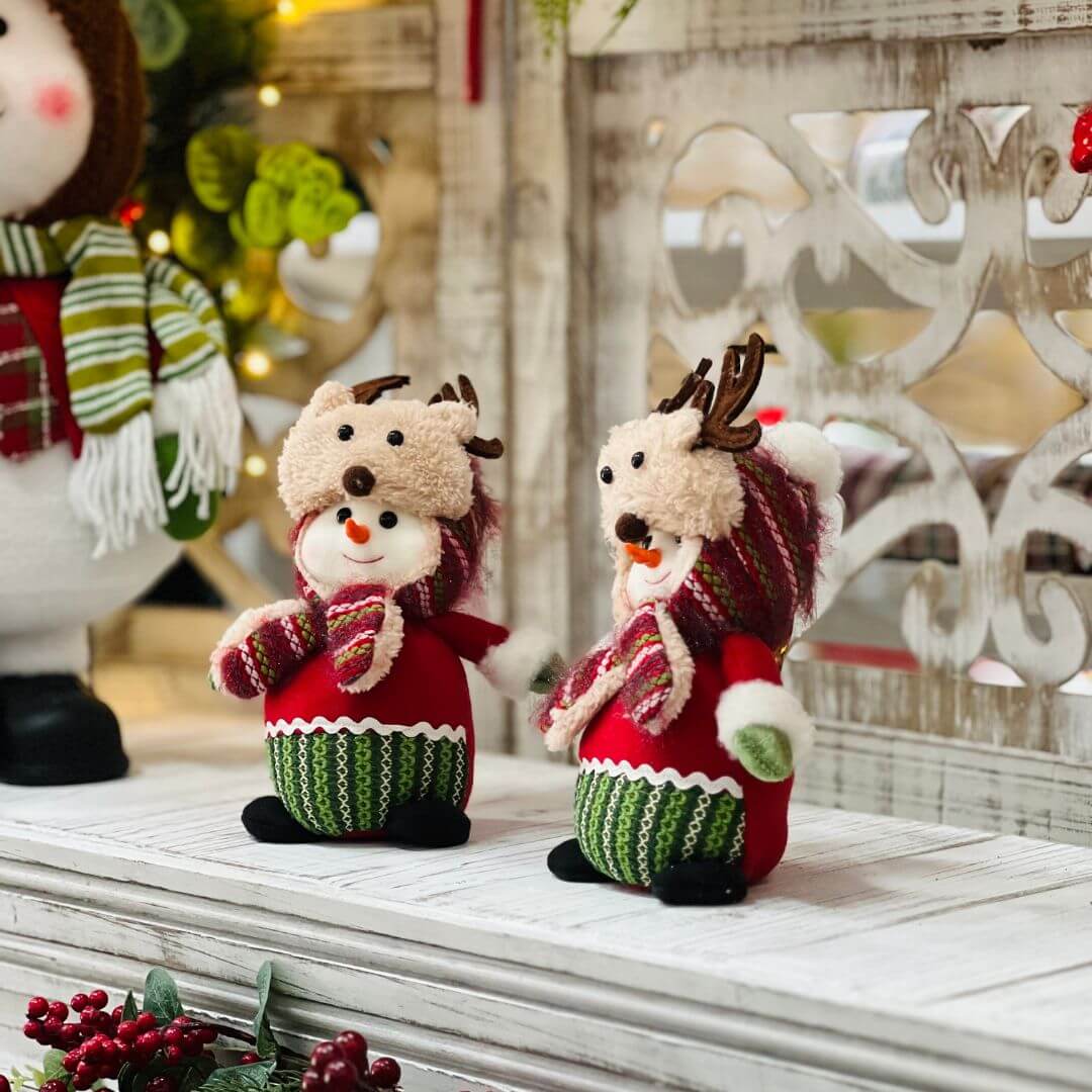 Boneco de Neve Vermelho e Verde - 17cm