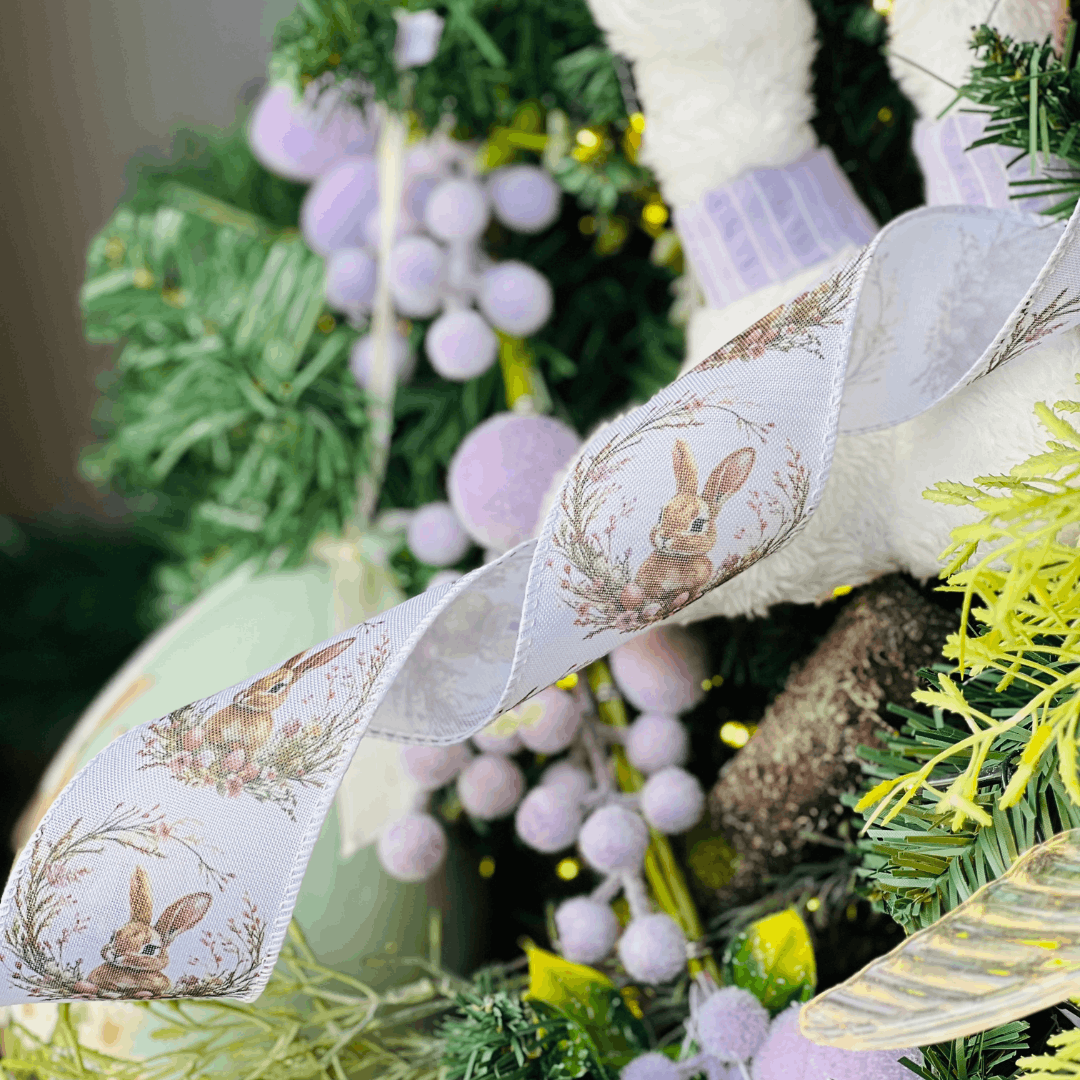 Fita de Páscoa Aramada Coelho Branca 6,3cm x 9,14m