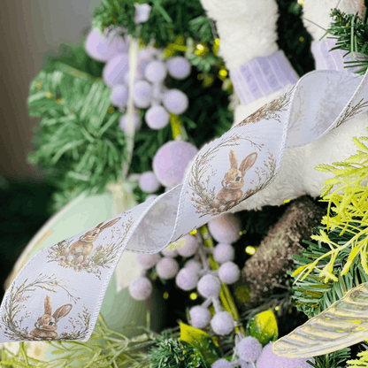 Fita de Páscoa Aramada Coelho Branca 6,3cm x 9,14m