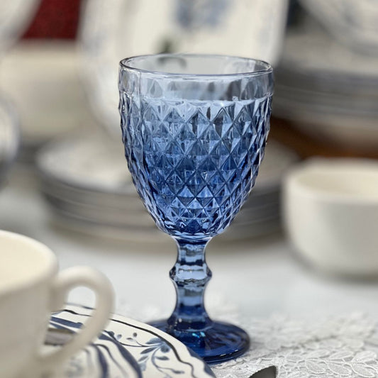 Conjunto de 6 Taças Para Água de Vidro Bico de Abacaxi - Azul 325ml