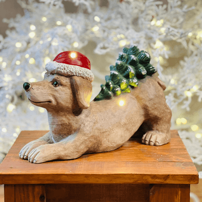 Cachorro Deitado com Pinheiro e LED – 32cm