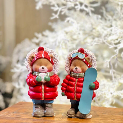 Urso Resina Com Snowboard - Alt 18 Cm