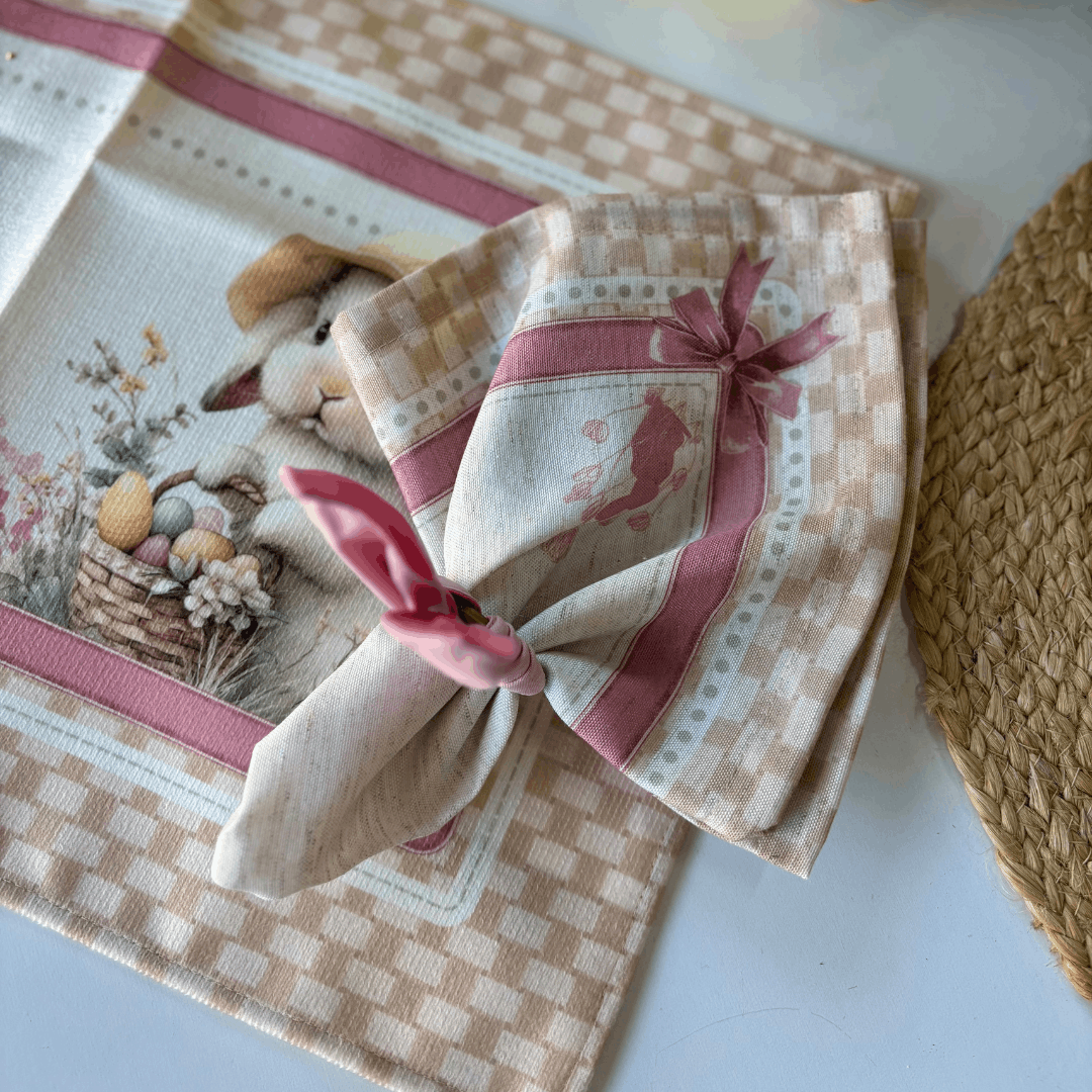 Conjunto 2 Guardanapos de Páscoa Coelha e Laços - 40 Cm