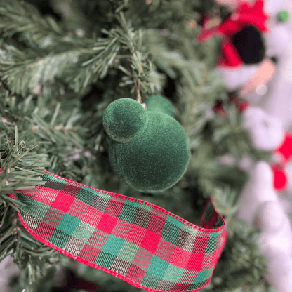 Jogo 4 Bolas Natalinas Mickey Verde Veludo 8cm