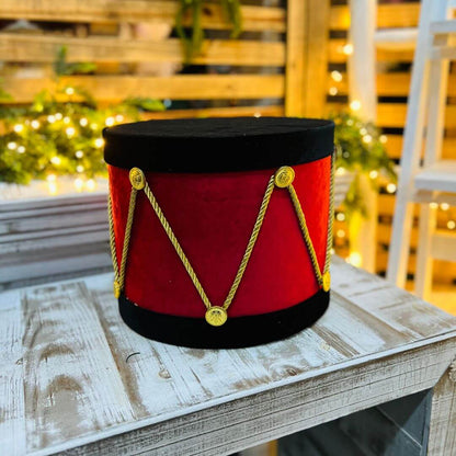 Tambor de Veludo Vermelho com Acabamento Dourado – 25cm