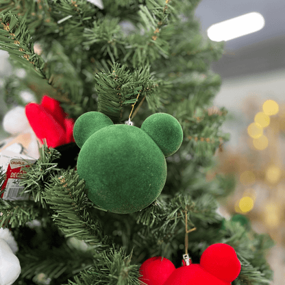 Jogo 2 Bolas Natalinas Mickey Verde Veludo 10cm
