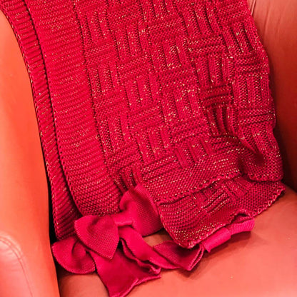 Manta Tricô Tresse com Laços Bordô com Lurex – 0,90 x 1,80m