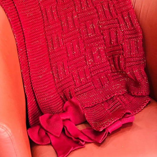 Manta Tricô Tresse com Laços Bordô com Lurex – 0,90 x 1,80m
