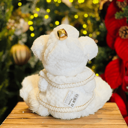 Urso Natalino Com Guirlanda Branco e Dourado de Sisal 25x27cm