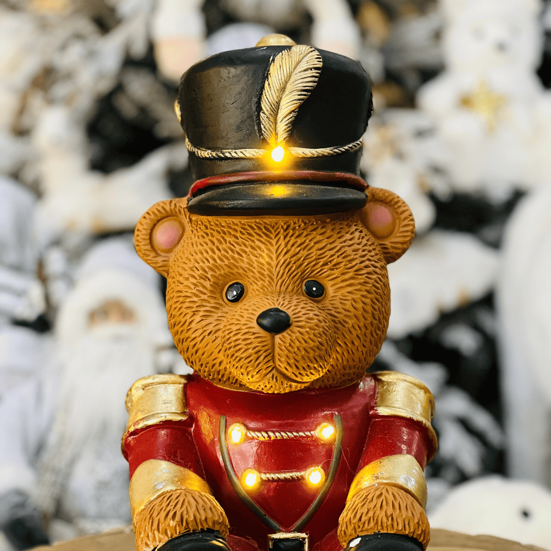 Urso Soldadinho Natalino de Cerâmica Com Led 39cm