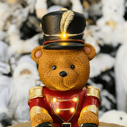 Urso Soldadinho Natalino de Cerâmica Com Led 39cm